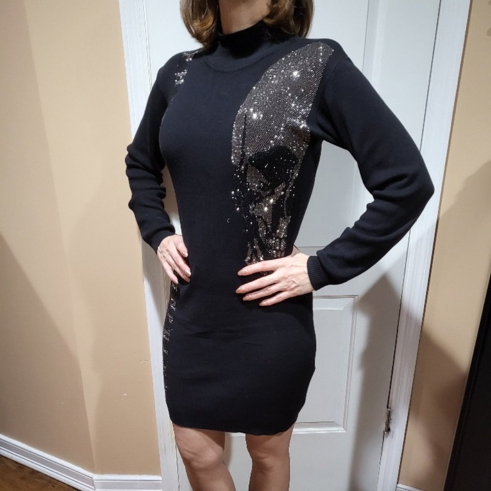 Phillipp Plein Women Black Sweater Dress w/Skull Design OS New with tags